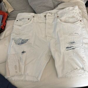 Beautiful distressed repaired Ralph Lauren white denim cutoff shorts